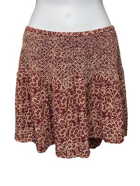 Ulla Johnson Silk Smocked Ditsy Floral Burgundy Mini Skirt Size 2